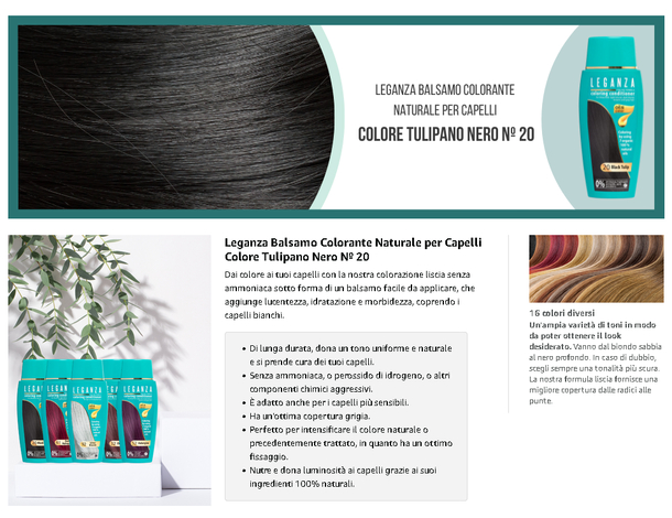 "Leganza" Balsamo colorante naturale per capelli senza ammoniaca con oli...