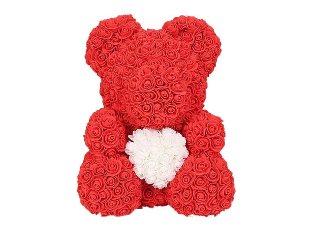 Orso Orsetto di Rose Artificiale rosse,Bouquet di Fiori Regalo romantico,...