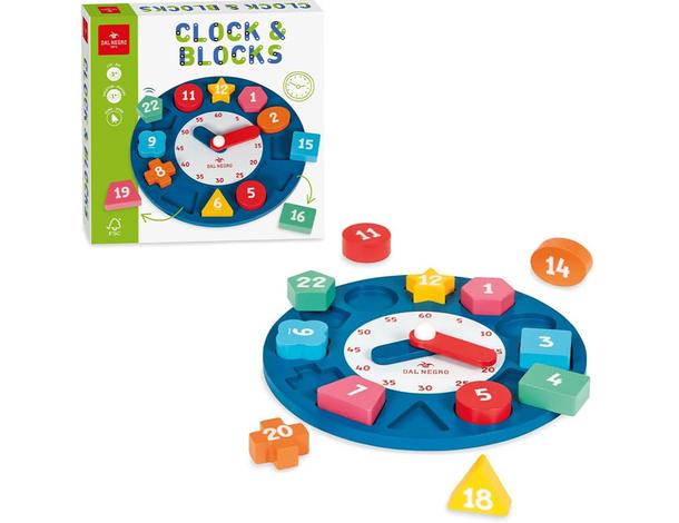 Orologio in legno educativo per bambini 3+ | Impara numeri, forme e ore...