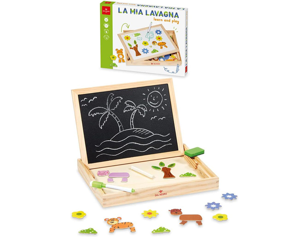Lavagna Doppia in Legno FSC per bambini 3+ Magnetica e con gessetti, per...