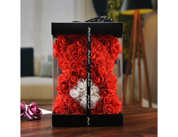 Orso Orsetto di Rose Artificiale rosse,Bouquet di Fiori, Regalo romantico per...