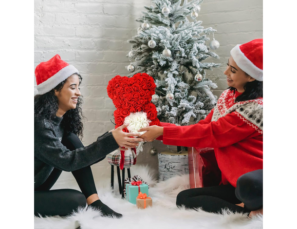 Orso Orsetto di Rose Artificiale rosse,Bouquet di Fiori, Regalo romantico per...