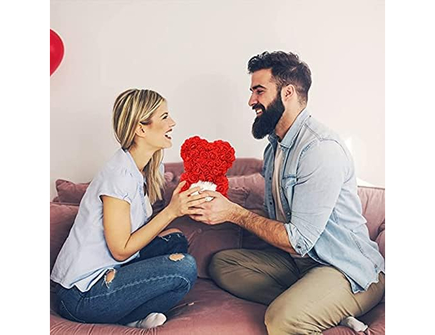 Orso Orsetto di Rose Artificiale rosse,Bouquet di Fiori Regalo romantico,...