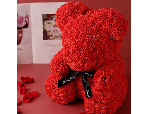 Orso Orsetto di Rose Artificiali rosse,Bouquet di Fiori idea Regalo...