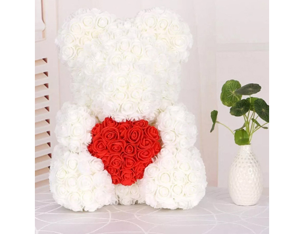 Orso Orsetto di Rose Artificiale rosse,Bouquet di Fiori, Regalo romantico...