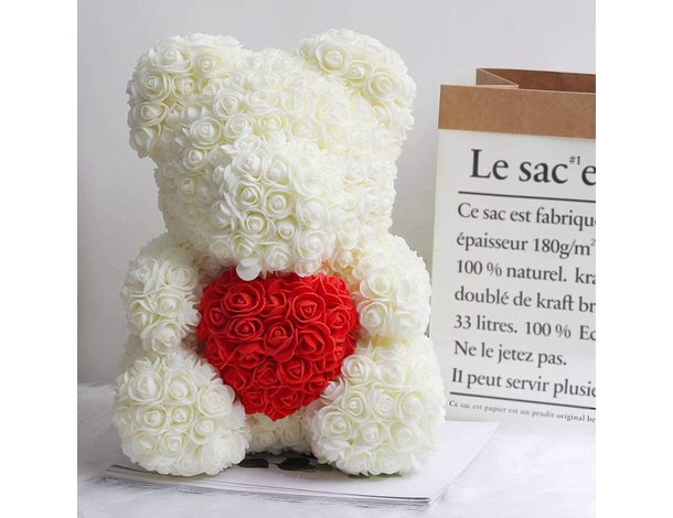 Orso Orsetto di Rose Artificiale rosse,Bouquet di Fiori, Regalo romantico...