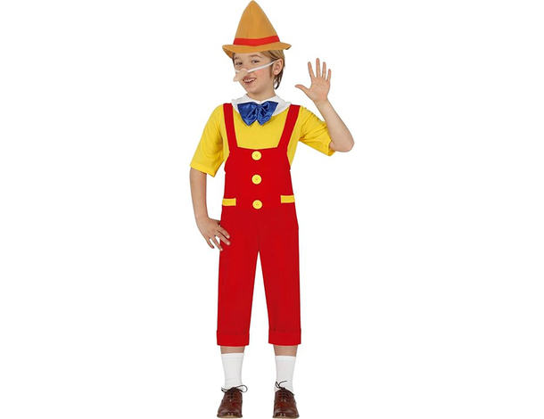 Costume Pinocchio bimbo: set con maglia, salopette, cappello e naso lungo....