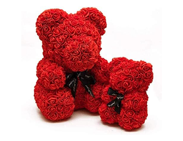 Orso Orsetto di Rose Artificiali rosse,Bouquet di Fiori idea Regalo...