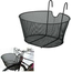 Cestino Anteriore Ovale per Bicicletta con Ganci Bici 38x30x22cm Ferro Nero