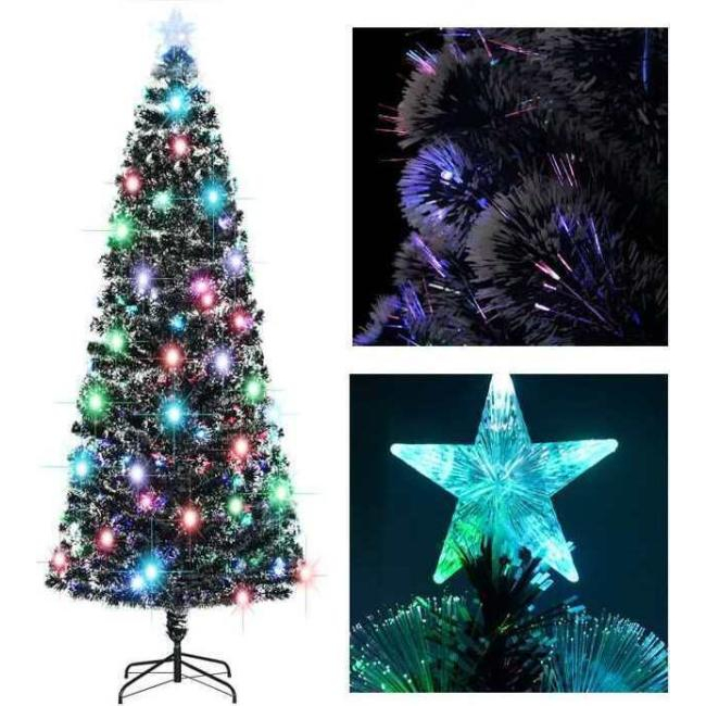 Albero di Natale A Luci LED Fibra Ottica Artificiale 7 Colori RGB Bianco 150cm