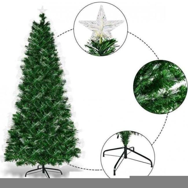 Albero di Natale a Luci LED Fibra Ottica Artificiale 7 Colori RGB Verde 150cm...