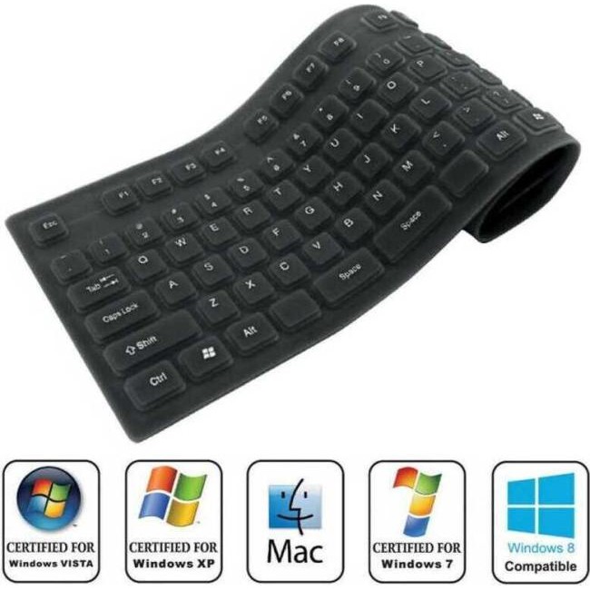 Tastiera Silicone Flessibile USB PS2 Laptop PC Notebook Impermeabile Lavabile...
