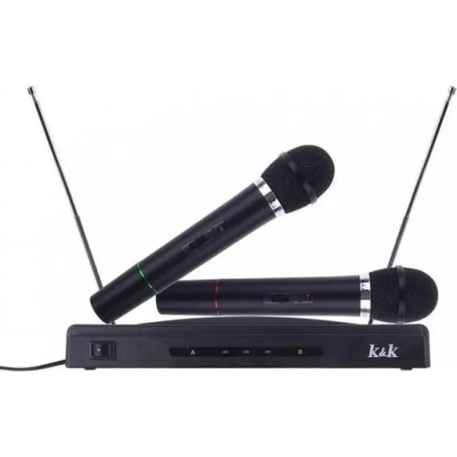 Coppia Microfoni Wireless A Doppio Canale Con Centralina VHF Bicanale Kit...