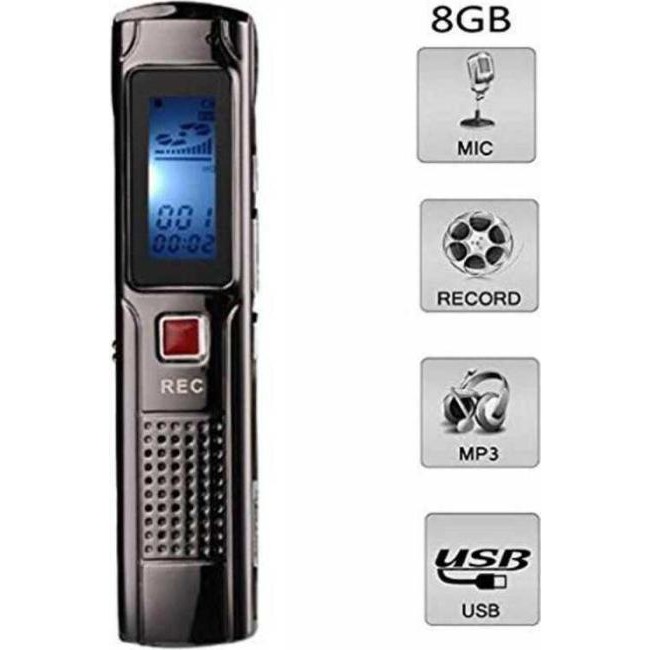 Registratore Vocale Digitale 8GB Mp3 Ricaricabile Voice Recorder Mini USB Voce