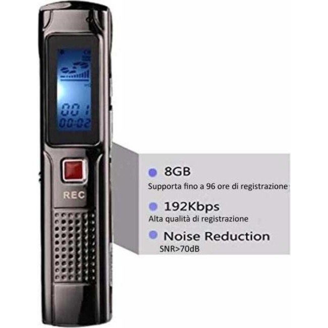 Registratore Vocale Digitale 8GB Mp3 Ricaricabile Voice Recorder Mini USB...