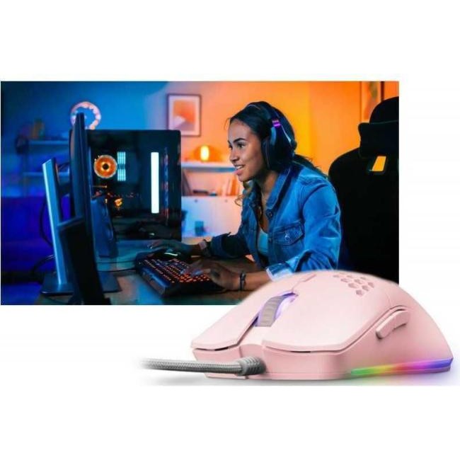 Mouse Ottico Rosa Gioco Cablato Ambidestro GAMING RGB Illuminato LED Leggero PC