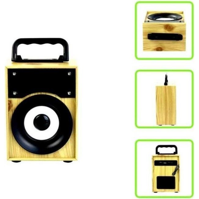 Cassa Speaker Bluetooth Radio FM Altoparlante Simil Legno Lettore USB Jack 3,5mm
