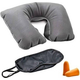 Kit 3 Pezzi Set da Viaggio Cuscino Gonfiabile Mascherina Tappi Orecchie Viaggio