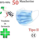 50x Mascherine Chirurgiche Tipo II Certificate CE Colore Celeste Monouso Viso...