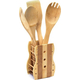 Porta Posate e Mestoli da Cucina in Legno di Bamboo Portaposate con 4 Accessori
