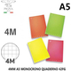 Set 10 Quaderni Monocromo in Formato A5 Quadretti 4MM Colori Assortiti Scuola...