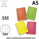 10x Quaderni Monocromo A5 Rigatura a Quadretti 5 mm Colori Assortiti Scuola...