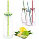 4x Bicchiere Barattolo Tappo con Foro e Cannuccia 450 ml per Bibite Cocktail