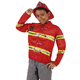 Costume da pompiere per bambino: tuta rossa con bande riflettenti e casco....